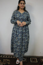 Blue Alia Cut 3-Piece Suit Set with Kota Doriya Dupatta