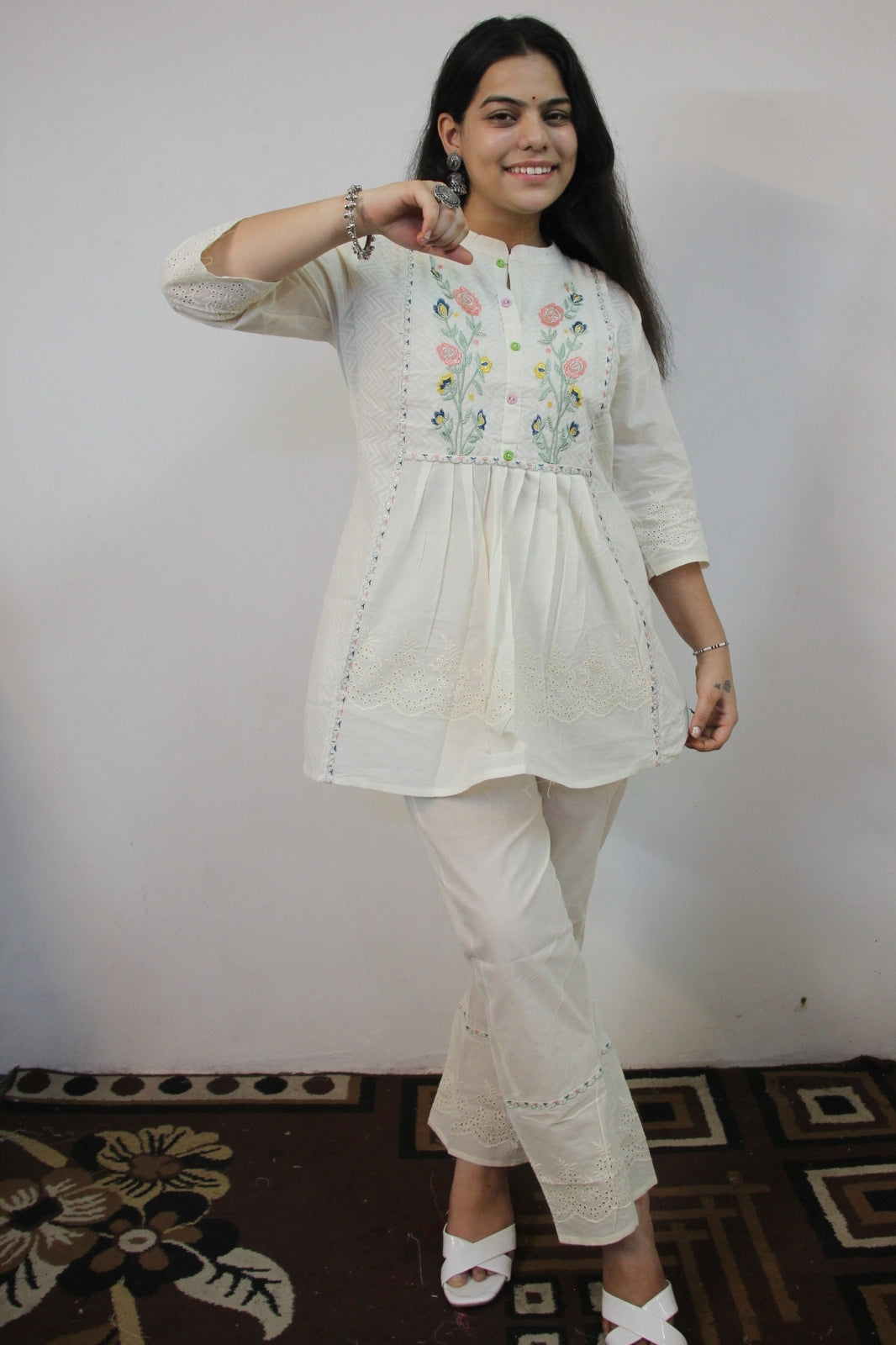 Elegant White Khadi Cord Set