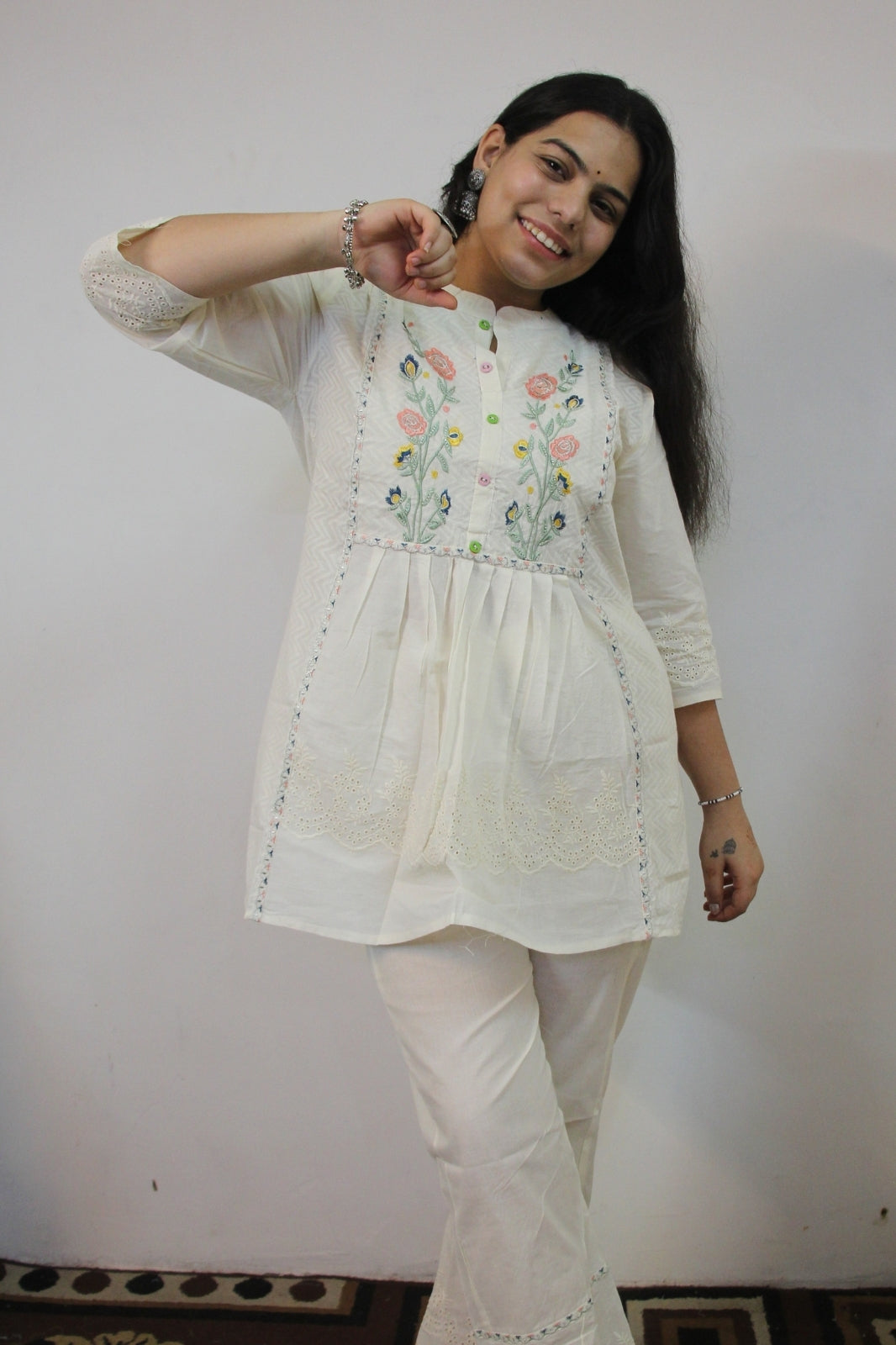 Elegant White Khadi Cord Set