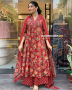 Red aline cotton 3 pice suit set