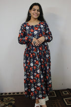 Blue Floral Anarkali with Churi Sleeves