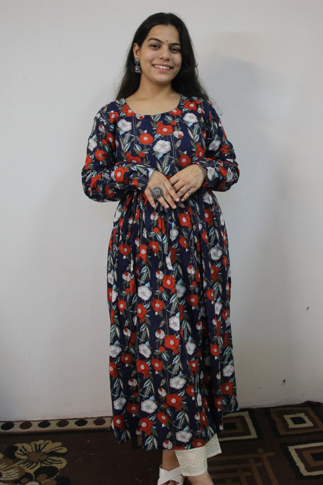Blue Floral Anarkali with Churi Sleeves