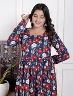 Blue round neck anarkali