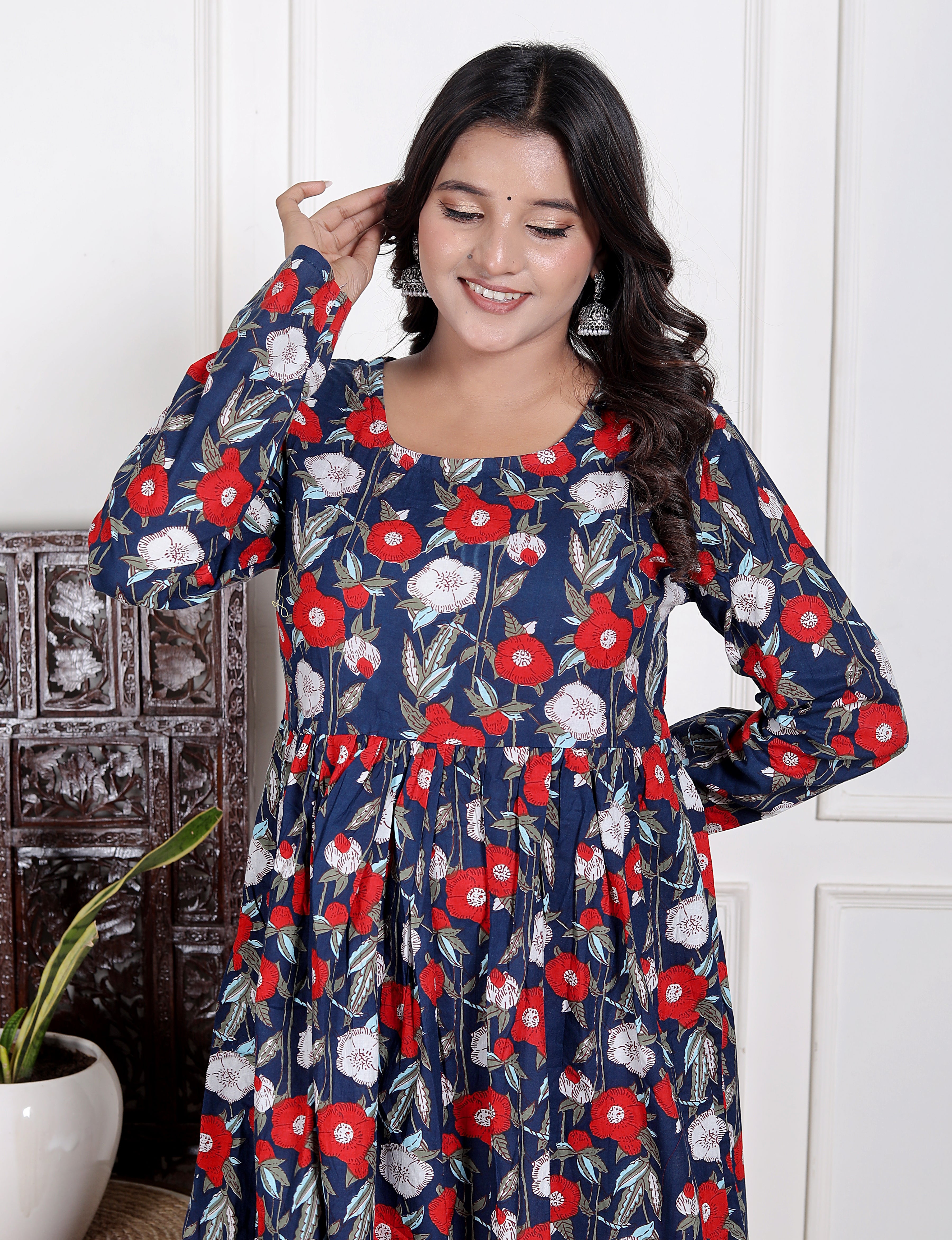 Blue round neck anarkali