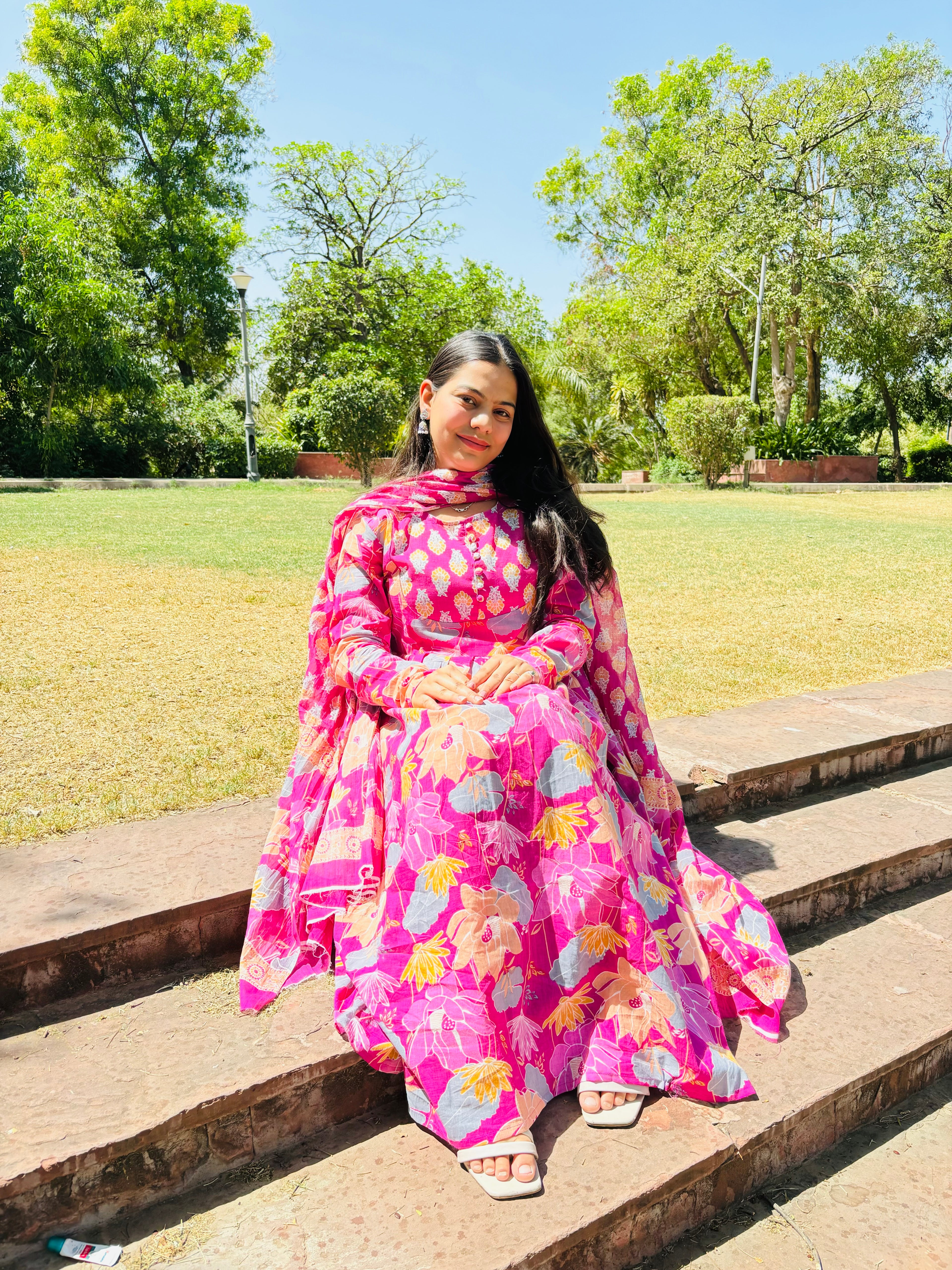 Pink floral full lenght anarkali suit set