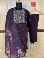 Wine straight silk 3 pice suit set with lining