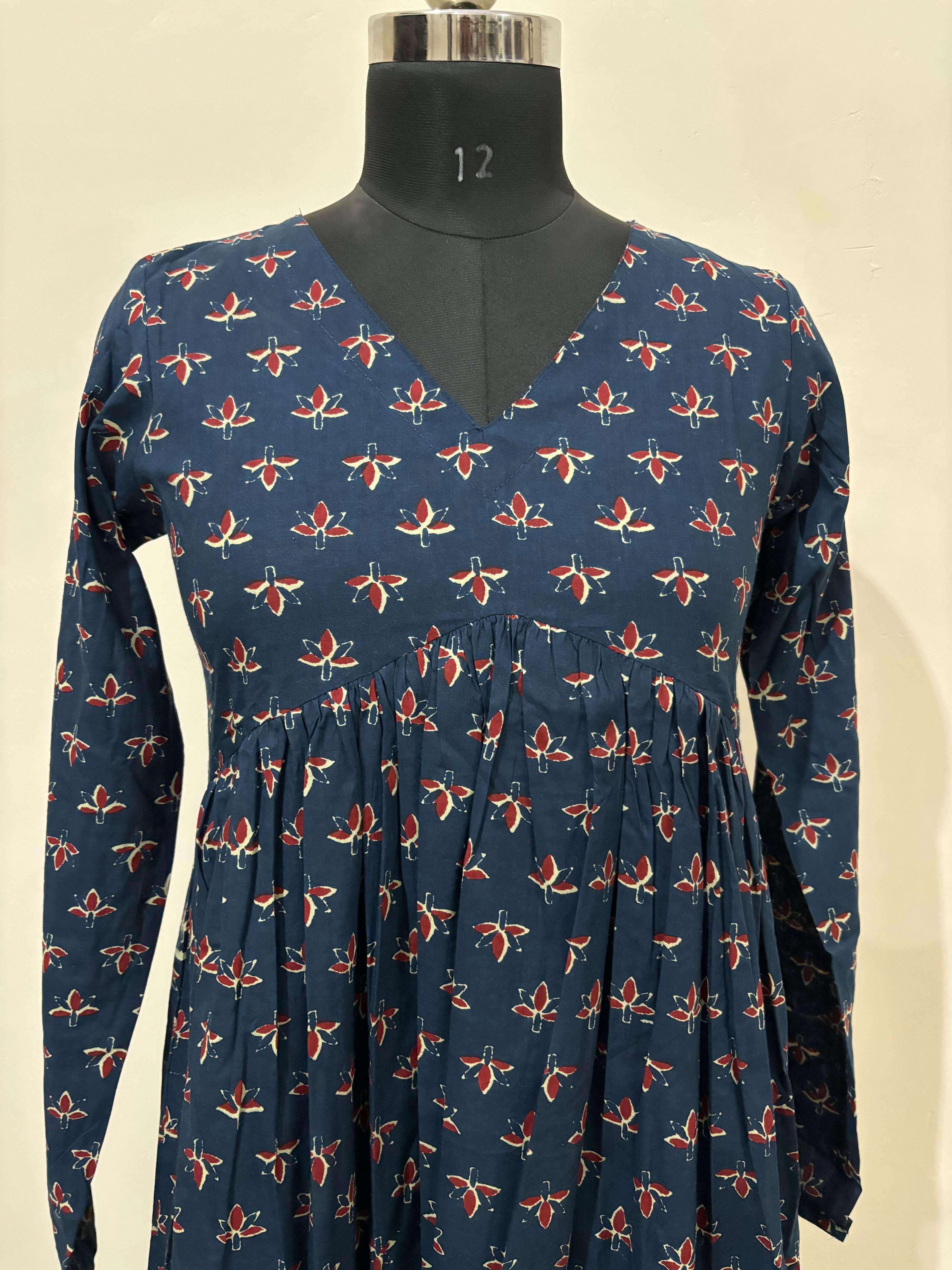 Indigo blue bagru printed cotton alia cut anarkali