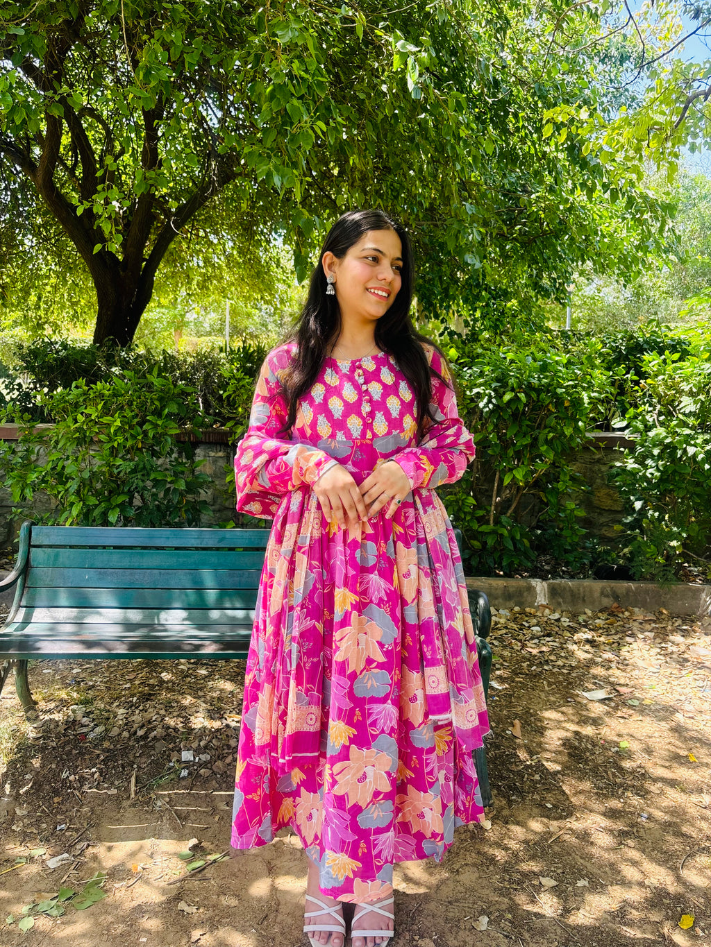 Pink floral full lenght anarkali suit set